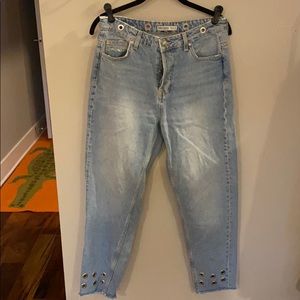 light wash zara jeans with silver eyelets